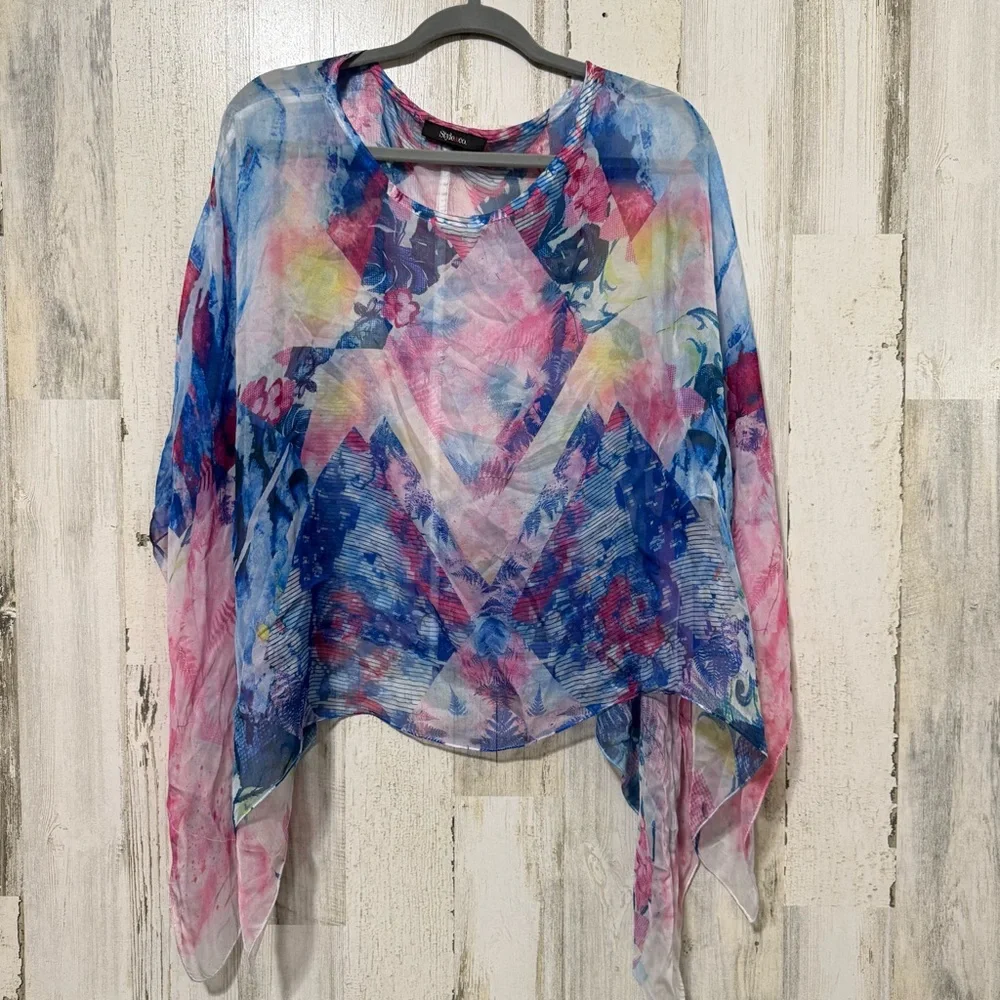 Colorful Sheer Poncho Top - Picture 2 of 4